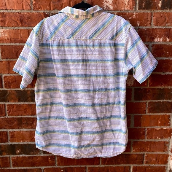 Columbia Mens Medium White Blue Stripe Collar Button Down Short Sleeve Shirt - Picture 3 of 8